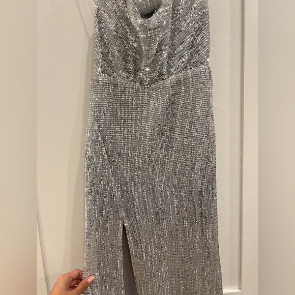 Abyss by Abby - Silver Sequin Open Back Slit Dress size XS - Picture 3 of 5